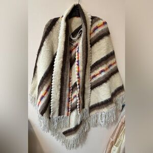 Vintage Cozy Striped Fringed Poncho Unisex
